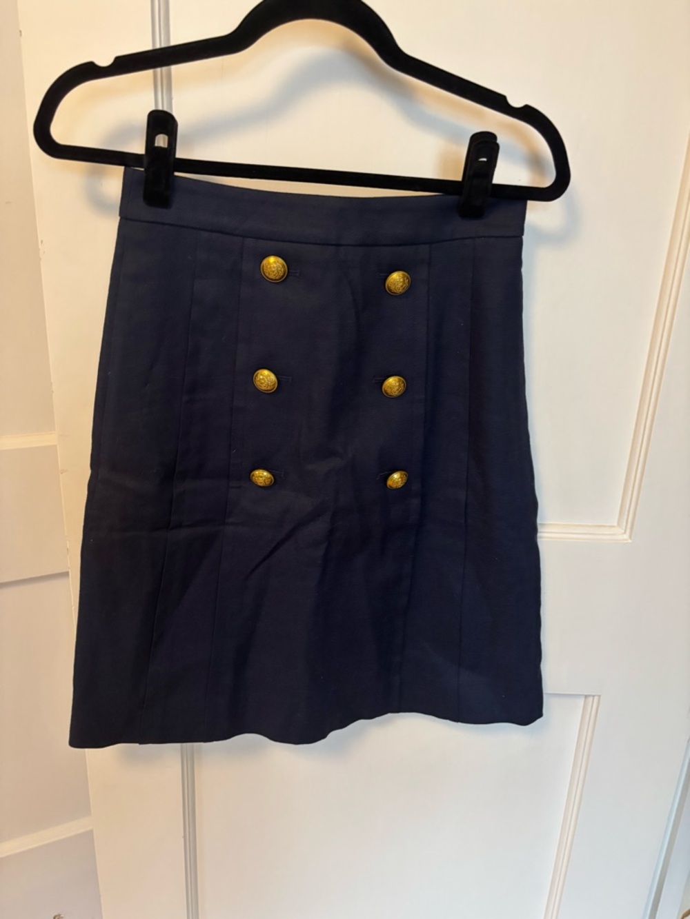 J. Crew Navy Linen Sailor Skirt with Gold Buttons - Picture 2 of 6